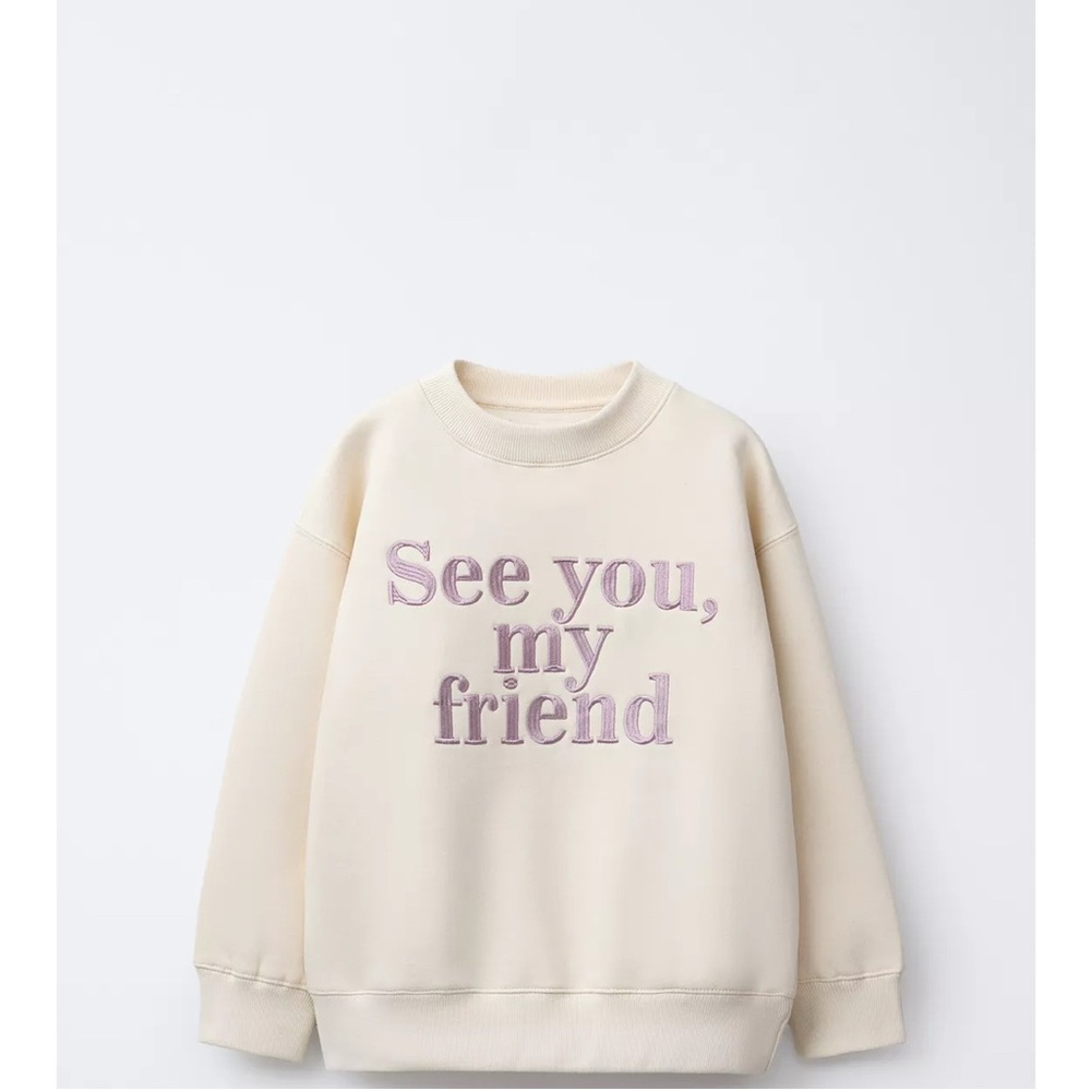Zara Cream Sweater with Purple Text